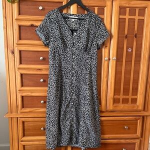 Black Floral Button-Front Midi Dress by H&M